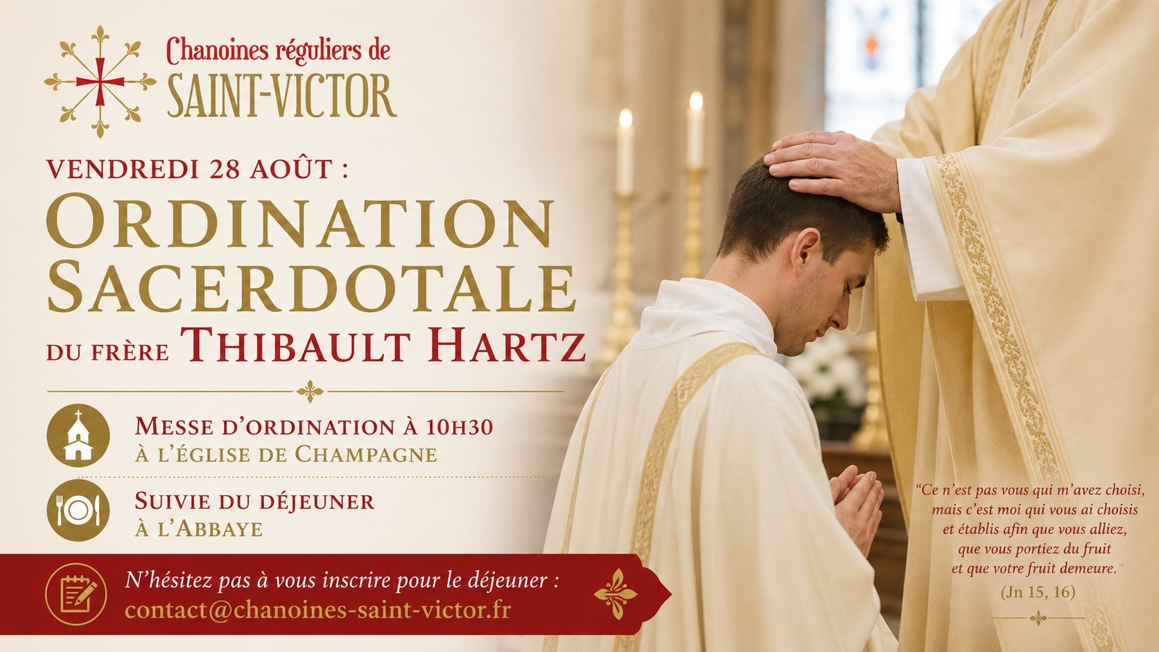 You are currently viewing Vendredi 28 août : Ordination Sacerdotale du Frère Thibault Hartz